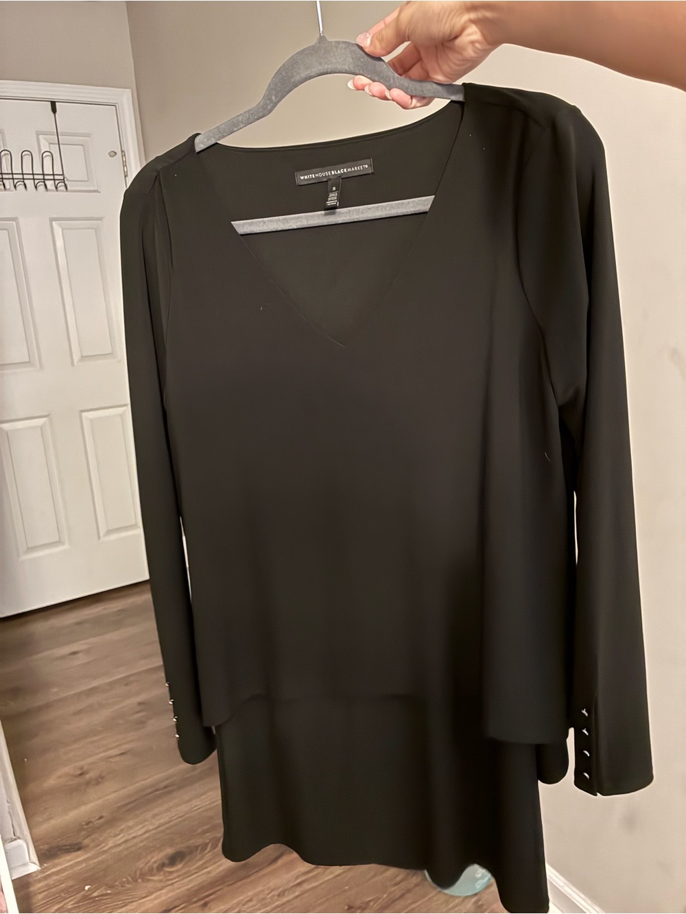 White House Black Market Black Long Sleeve V-Neck Shift Dress